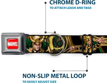 Нашийник для собак Marvel Loki Universe Buckle-down, чорний/золотий/зелений, 22,9–38,1 см (9-15 дюймів), ширина 2,5 см