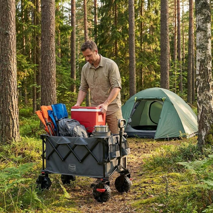 Візок-садок Timber Ridge XXL 250л з гальмами та тримачем для напоїв, сірий - для кемпінгу, покупок, саду