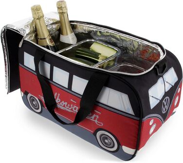 VW Collection - Volkswagen Hippie Bus T1 Camper Van Cooler Bag 25L (Red/Black)