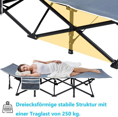 Ліжко похідне складане для кемпінгу та гостей, 190x62x38 см, з сумкою для транспортування - Feldbett