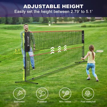 BAGAIL Adjustable Badminton Net Set - Portable Badminton, Tennis & Volleyball Net with Stand & Carry Bag (4.2M, Red/Black)
