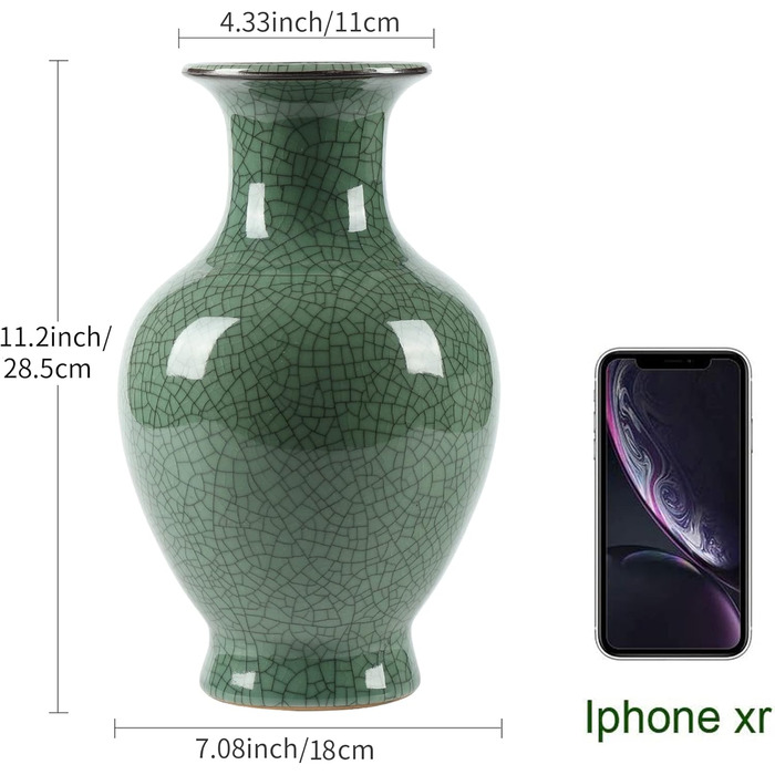 Керамічна ваза ручної роботи, велика, зелена/антична, для вітальні, каміна, декору столу, букетів, пампас, зелена