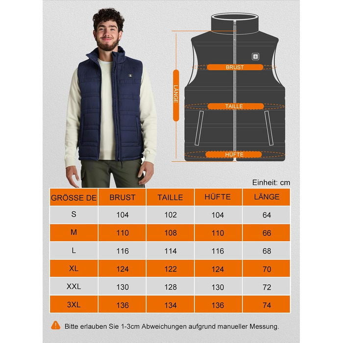 Обогреваемая жилетка UNBON для мужчин и женщин с Powerbank 10000mAh USB, 3 режима нагрева, 6 зон обогрева, жилетка-куртка с аккумулятором (M, Синий)