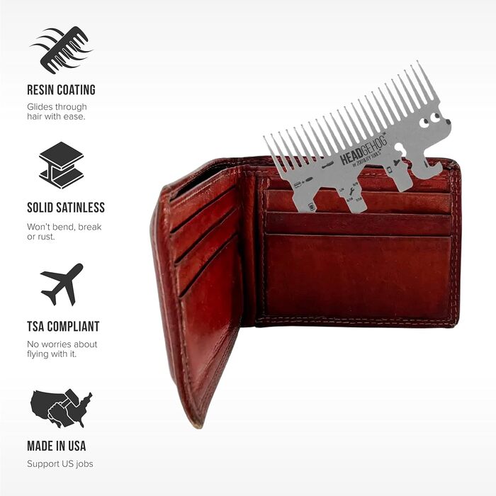 Hedgehog Pocket Comb, Multifunction Tool, Bottle Opener, Silver-Colored