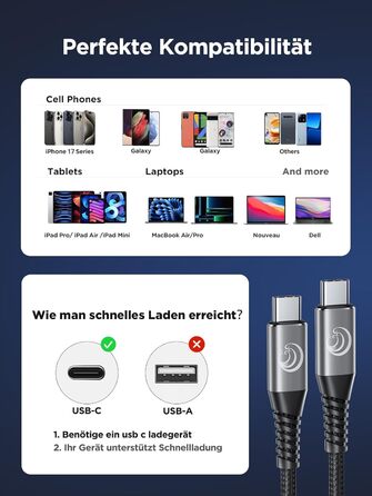 Кабель USB-C на USB-C 100W, 3M+3M, 2 шт., Nylon, PD 3.0, для iPhone, Samsung, iPad, MacBook, Pixel, Switch