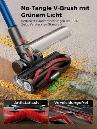 Бездротовий пилосос Proscenic P16 з акумулятором, 55 кПа, 550 Вт, 65 хв, гнучкий гофрований з'єднувач, GreenEye, щітка Anti-Tangle, для килимів, твердих поверхонь, шерсті домашніх тварин, автосалонів, блакитний