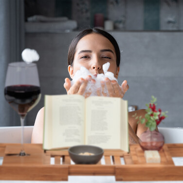 Relaxdays Bathtub Shelf with White Book Holder