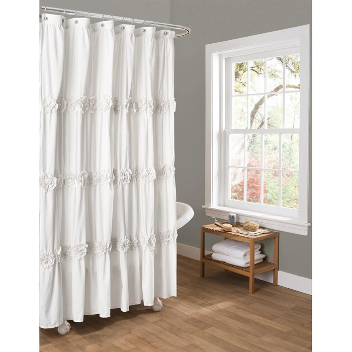 Штора для душу Lush Decor Darla з рюшами та квітковим малюнком, поліестер, біла, 183x183 см