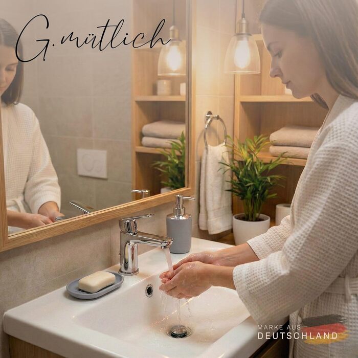 Набір аксесуарів для ванної кімнати 6 предметів, пластик, сірий: йоржик для унітазу, відро, стакан для зубних щіток, мильниця, дозатор для мила, піднос