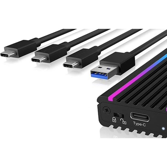 Зовнішній корпус для M.2 PCIe SSD ICY BOX IB-1817M-C31, USB 3.1 Type-C, алюміній, RGB підсвічування, чорний