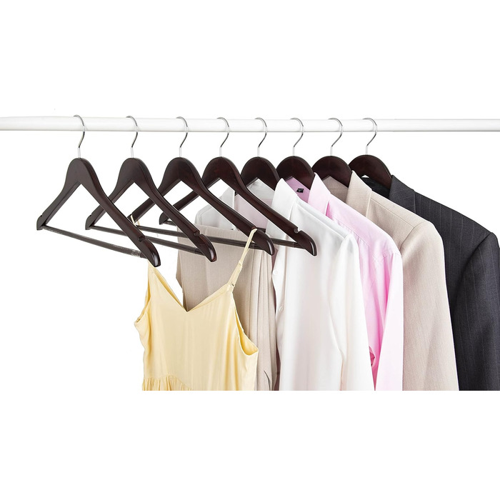 Дерев'яні вішалки для одягу Amber Home, 20 шт., масивна деревина волоського горіха, гладка поверхня, з перекладиною для штанів, поворотний гачок та виступи для куртки, штанів, сорочок (Волоський горіх, 20)