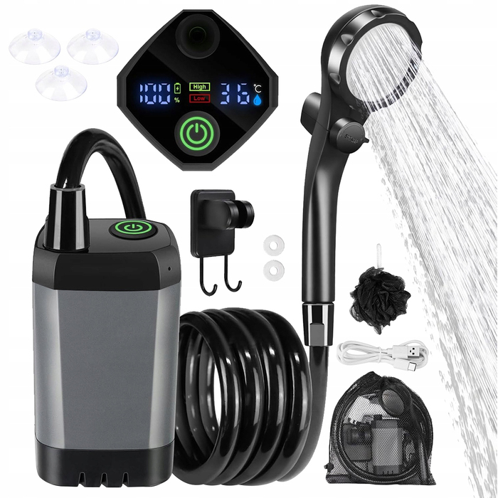 Бездротовий кемпінговий душ з акумулятором 6000 мАг та LCD-дисплеєм