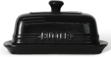 Ceramic Butter Dish with Lid for Countertop, 12.7 x 19.1 cm, Large Butter Container, Black Butter Holder for 2 Sticks, Butter Dispenser for Kitchen Countertop, Ceramic Butter Dishes with