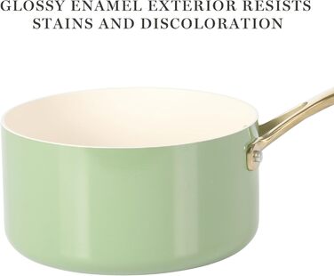 Набір посуду Martha Stewart Lockton Premium 10 предметів: каструлі та сковороди з керамічним антипригарним покриттям (салатовий з золотими ручками)