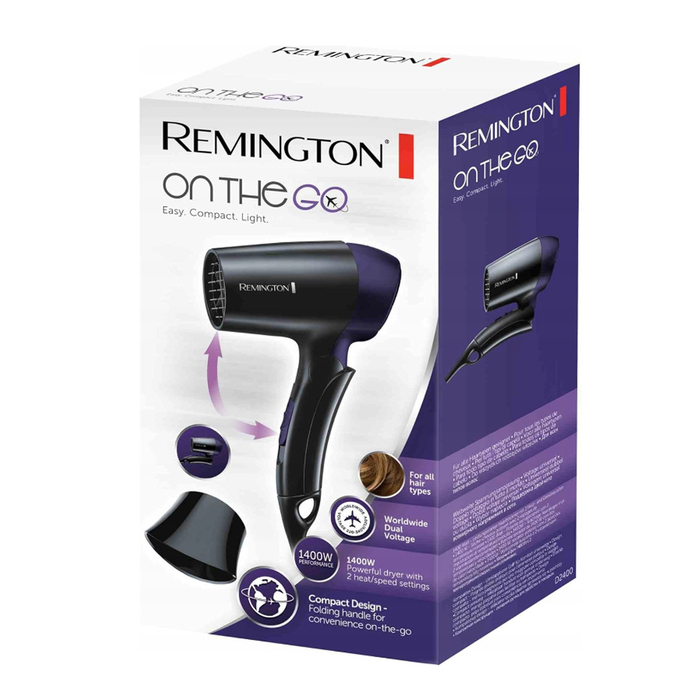 Компактний дорожній фен Remington 1400W, складаний, легкий