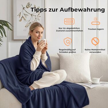 Електрична ковдра Celesta з автовимкненням, 9 температурних режимів, таймер, для софи, ліжка та офісу (Морська синя, 180 x 130 см)