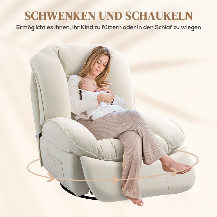 HOMCOM Reclining TV Chair with Swivel Function, Rocker Function, 360° Swivel TV Chair with Pocket Spring, Footrest and Side Pocket | Aosom