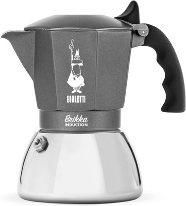 Bialetti Brikka Induction Coffee Maker, 4 Cups (170 ml), Espresso like at the bar, suitable for all stovetops, elegant design, Silver 4 cups BRIKKA INDUCTION Single