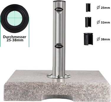 Sekey Parasol Stand with Stainless Steel Tube, High-Quality Base, for Umbrella Poles up to 22-38 mm, Balcony Parasol Stand 25KG Square Grey