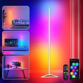 LED підлогова лампа з RGBIC підсвічуванням, 140 см, чорний колір, з пультом керування, 16 мільйонів кольорів, 300 режимів, музичний режим та таймер, для дому та декору
