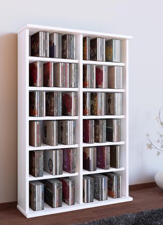 Дерев'яна стійка VCM Ronul для CD/DVD, біла, на 300 CD або 130 DVD, 92x60x18 см, елегантний органайзер для Blu-ray, відео, дисків