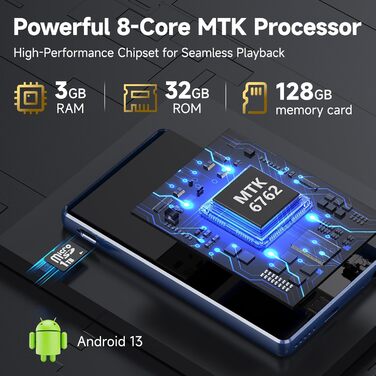 MP3 плеєр 163GB з WiFi, Bluetooth, Android 13, Spotify, FM радіо, сенсорний екран 4.5