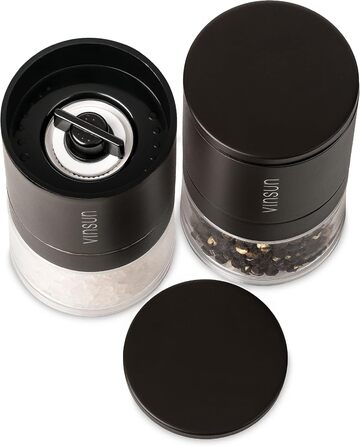 Набір з 2 мельниць для солі та перцю Vinsun - ручні, керамічний механізм, регульований, нержавіюча сталь, ø51x100mm