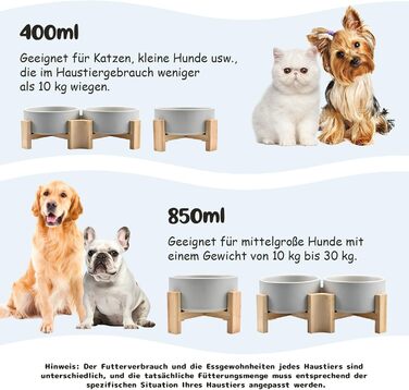 Керамічні годівниці для собак та котів SPUNKYJUNKY з дерев'яною підставкою (2 шт., 400 мл, сірі)