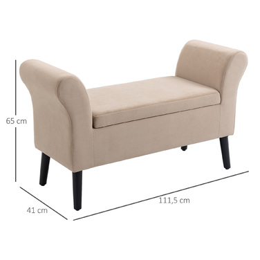 HOMCOM Living Room Bench Modern Upholstered Bench with Storage, Velvety Polyester, Rubberwood, Armrests, 115.5x43.5x66cm | Aosom