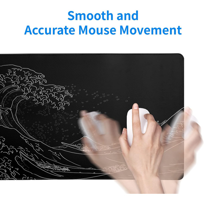 Килимок для миші з морізькою хвилею Японії, великий ігровий килимок, подовжений килимок для столу Канагава, товщина 3 мм, антиковзаюча гумова основа, 80 x 30 см. Чорна хвиля Канагави