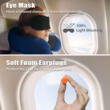 Подушка для шиї у вигляді U, Memory Foam, для подорожей, авто, офісу (блакитна)