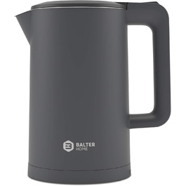 Balter Stainless Steel Kettle WK-4, 1.7 Liter, Electric Kettle, Double-Walled Design, BPA Free, LED, Compact Tea Kettle, Quiet (Black) (Gray)