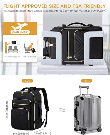 LOVEVOOK Рюкзак для ручної поклажі, 40L, водонепроникний, для ноутбука 17 дюймів, Easyjet, для подорожей, роботи, трекінгу, оливково-бежевий (18 дюймів, A-чорний)