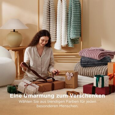 BEDSURE Плед-деко для дому - вовняний та флісовий плед, покривало на диван, м'який теплий плед з грубої в'язки для вітальні, плед для затишку, покривало на ліжко, бежевий, 150 x 200 см