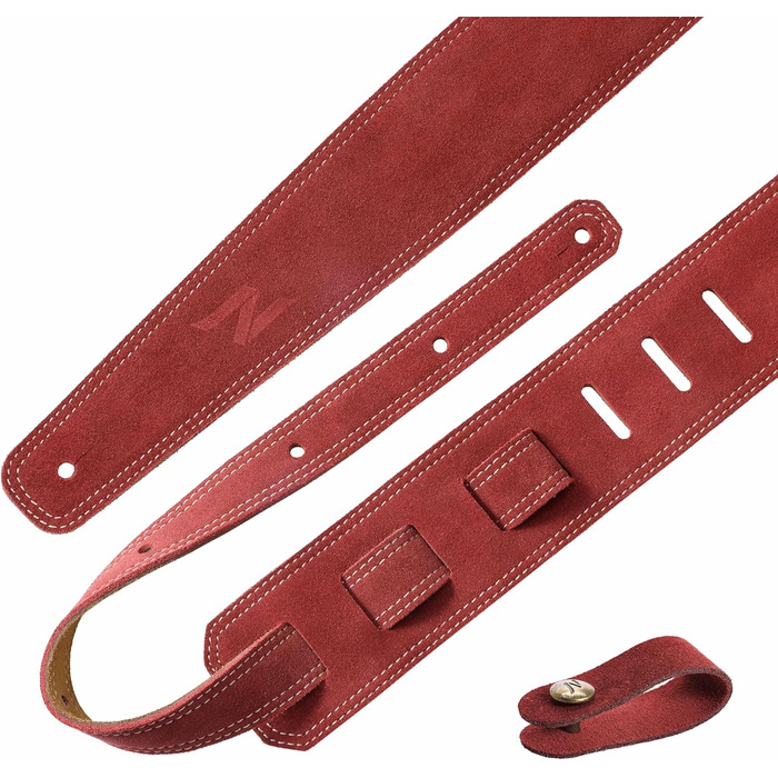 Гітарний ремінь Nefelibata з повного нубуку, 2,5 см шириною, з м'якою підкладкою та петлею для кабелю, для акустичної, бас та електрогітари (Jujube Red)