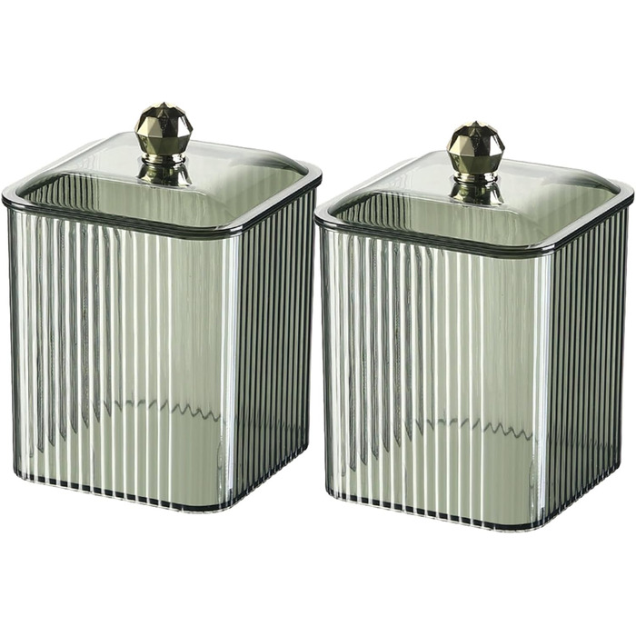 Контейнер для ватних паличок Veki з кришкою, прозорий, для ватних дисків, органайзер для косметики, зелений