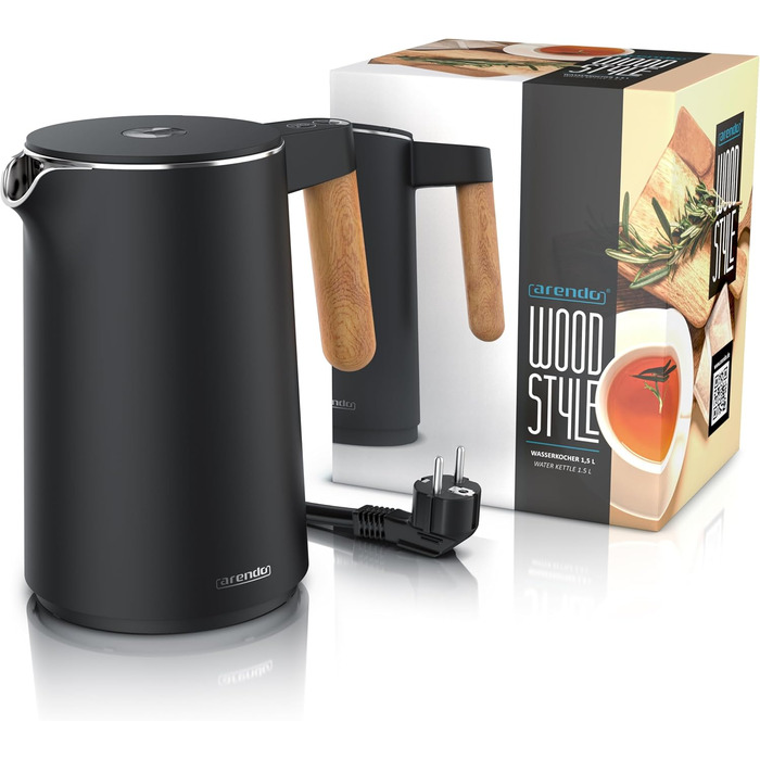 Arendo - Stainless Steel Kettle with Temperature Setting - 45°C-100°C - 1.5 Liter - Double-Walled - BPA Free - Keep Warm Function - Tea Kettle with Temperature Indicator - Cool Touch Handle - Black A: Lighter Handle