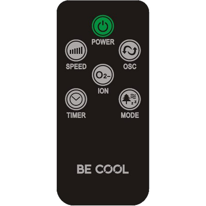 Вентилятор Be Cool з турбонаддувом 121 см – 3 швидкості, осциляція, LED-дисплей, таймер до 12 годин, іонізатор для чистого повітря, тихий підлоговий вентилятор з пультом дистанційного керування, білий (45W)