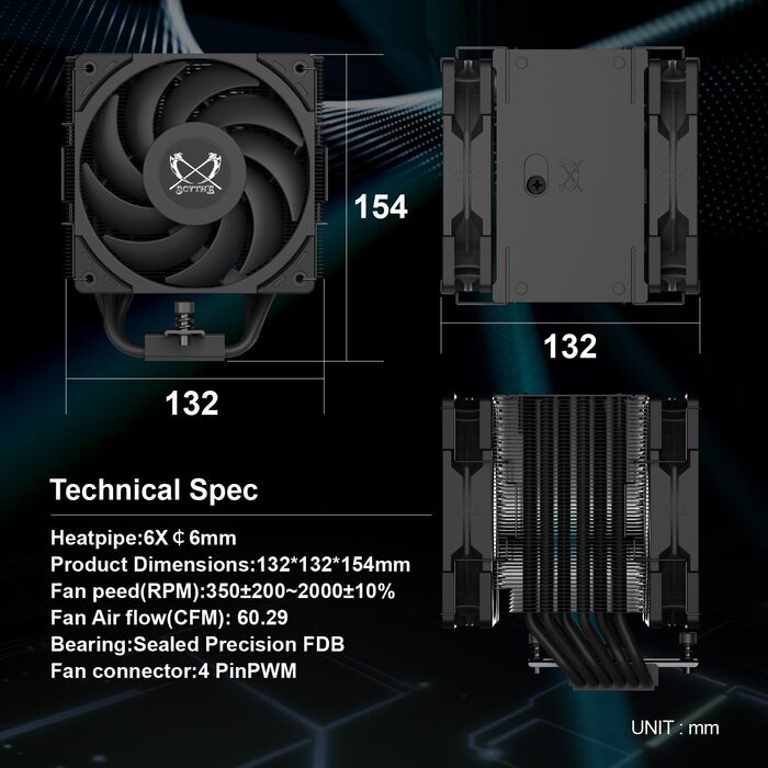 Охолоджувач CPU Scythe Mugen 6 Dual Fan Black Edition: Intel LGA1700, LGA1151, AMD AM5/AM4/Ryzen, 120mm, чорний