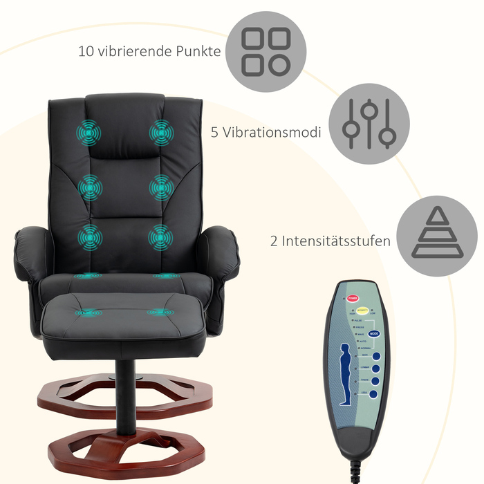 HOMCOM Massage Recliner with Footrest, 360° Swivel, Reclining Chair with Artificial Leather Upholstery, 73 x 83 x 106 cm for Relaxation