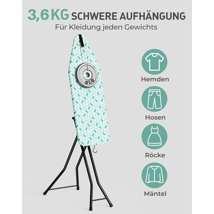 Прасувальна дошка LyriFine 2-в-1 для прасування з парою та звичайного прасування, стабільна, зелена