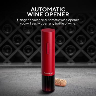 Premium Electric Corkscrew with Charging Station - Integrated Foil Cutter - Packaged in a High-Quality Gift Box - Black/Silver (Valenze - Red)