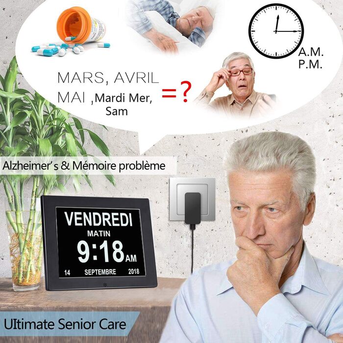 SENXINGYAN 8-Inch Digital Clock, Alarm Clock, Calendar for Seniors & Dementia Patients (e.g., Alzheimer's) with Reminder Function