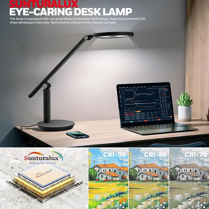 Лампа настільна Honeywell H6 Sunturalux з LED, регулюванням яскравості, таймером та сенсорним керуванням (чорна)