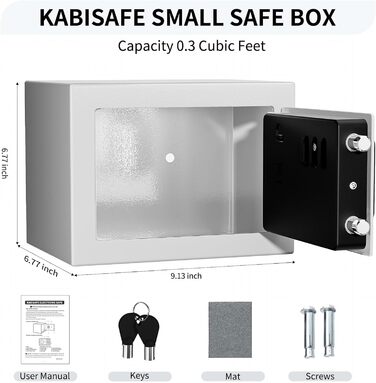 KABISAFE Сейф цифровий 6,8 л, маленький сейф для дому, електронна касове сховище, настінний сейф для домашнього офісу з 2 ключами, міні-сейф 23 x 17 x 17 см, Синій (Білий)