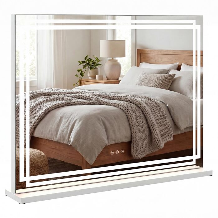 Дзеркало для макіяжу COSTWAY з підсвіткою, 3 режими світла, 5-кратне збільшення, сенсорне керування, поворотне на 360°, Голлівудське дзеркало (80 x 14 x 62 см)