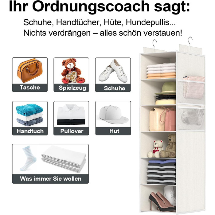 Організатор для шафи Extra tief – 6-ярусний, з 4 кишеньками з сітки, для дому, студентського гуртожитку, кемпінгу, економія місця