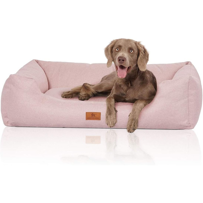 Ліжко для собак Knuffelwuff Emma з велюру, XL, 105 x 75 см. Знімний чохол, легко мити. Підходить для великих, середніх та маленьких собак (Рожевий)