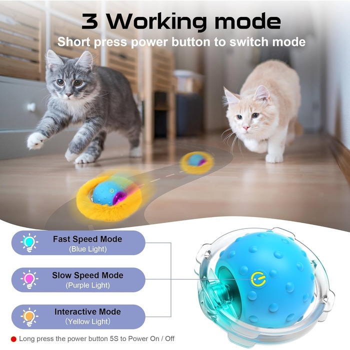 PUHOHUN Cat Toy Ball for Adult Cats Indoor | Interactive Automatic Cat Toy Ball | Fast Rolling - Motion-Activated Chirping | Mouse-Hunting Game (Brown)
