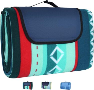 LIFERUN Outdoor Picnic Blanket, 300x300cm, with waterproof backing, Waterproof Picnic Blanket with Carrying Handle, for Camping, Picnic, Hiking, BBQ, Travel Camping Blanket, Green Striped